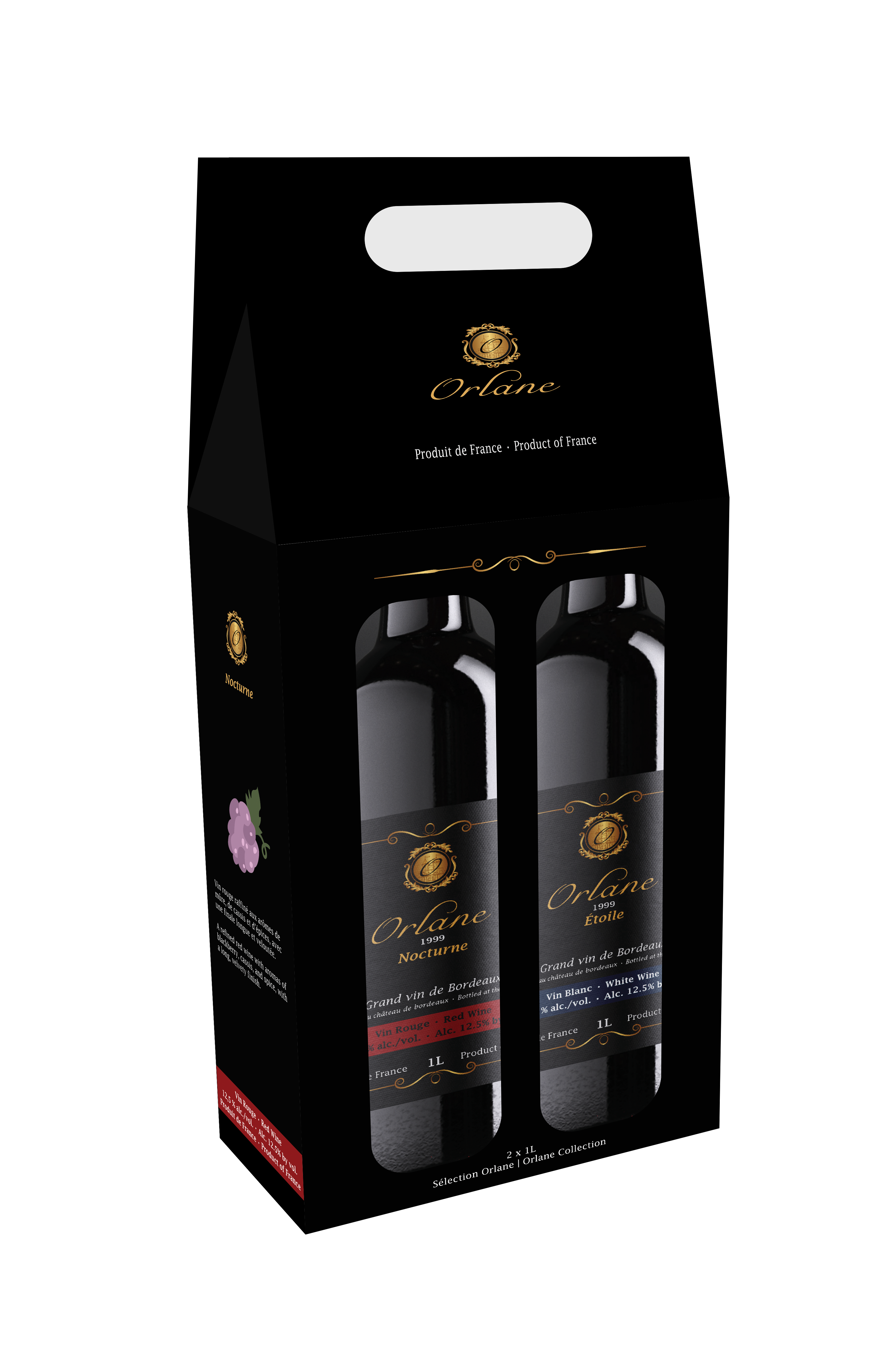 3D front mockup of Orlane wine packaging